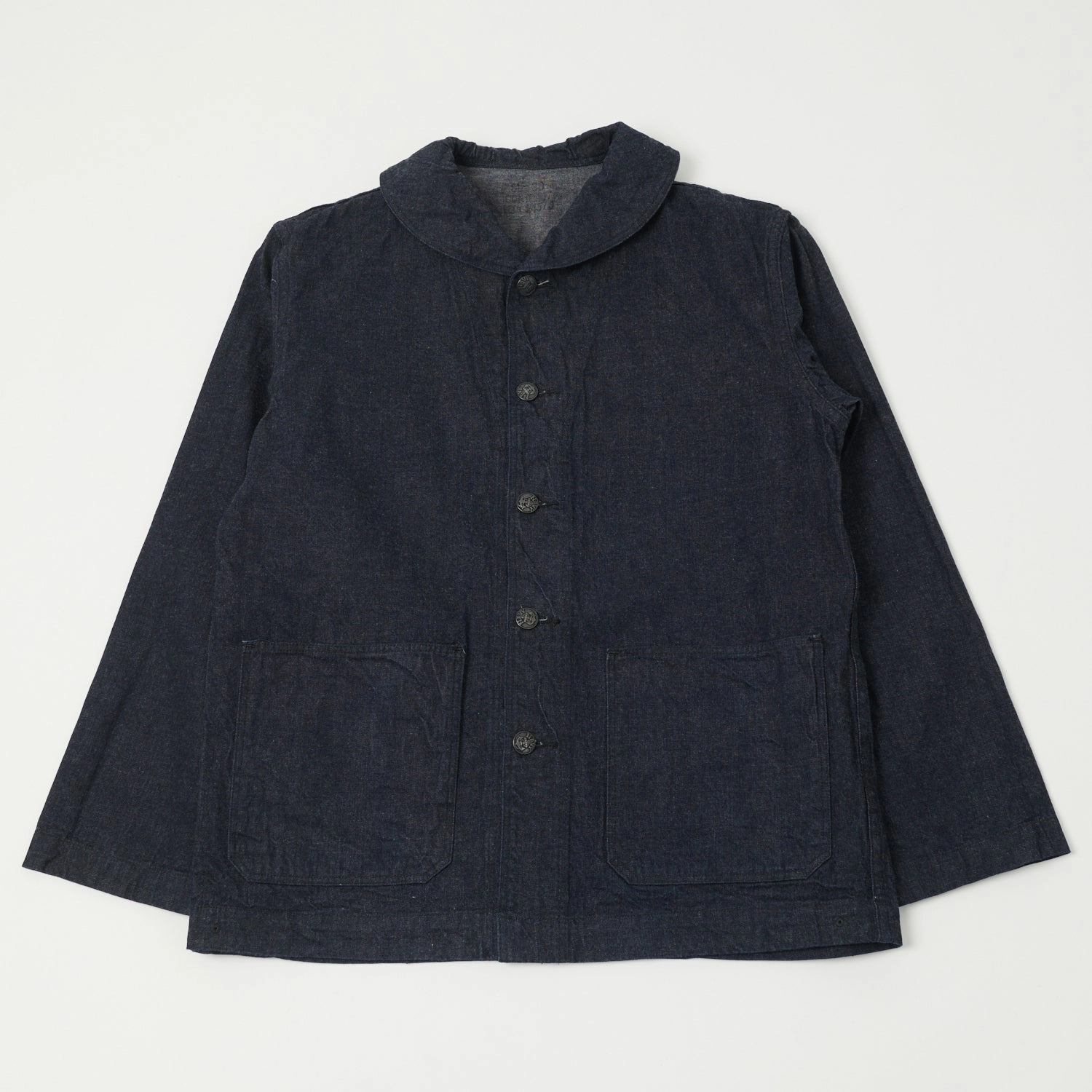 Buzz Rickson's 'Dungaree Jumper' Shawl Collar Denim Jacket - One Wash Flexible Hem Adjustment Logo Free Style