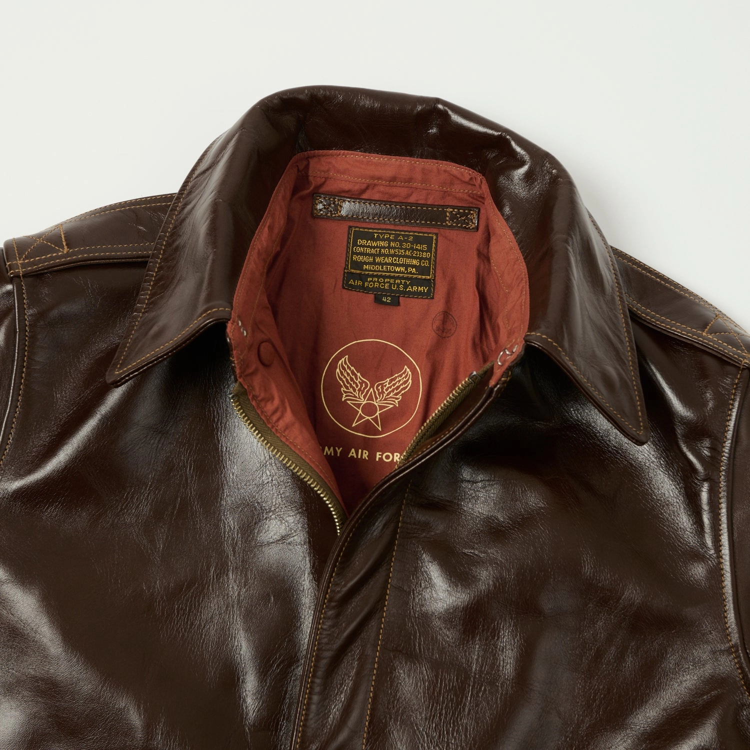 Buzz Rickson's A-2 'Rough Wear' Leather Flight Jacket - Brown Concealed Zippers
