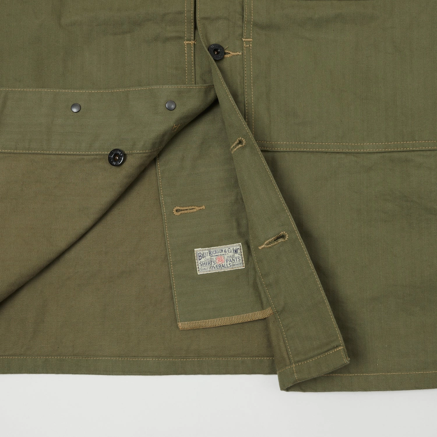 Layered construction Buzz Rickson's M-1944 Herringbone Utility Jacket - Olive