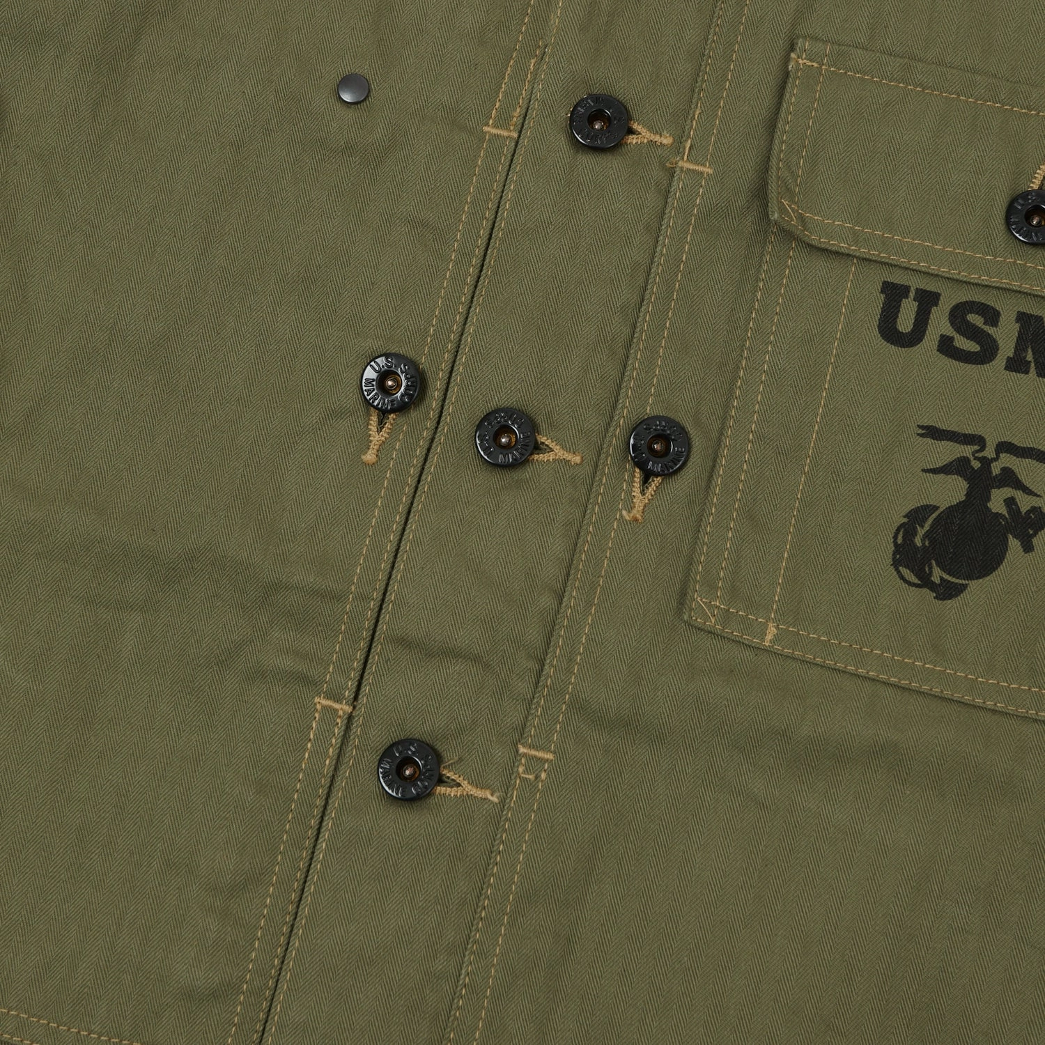 Buzz Rickson's M-1944 Herringbone Utility Jacket - Olive Glove Friendly Cuff Design Flexible Shoulder Gussets