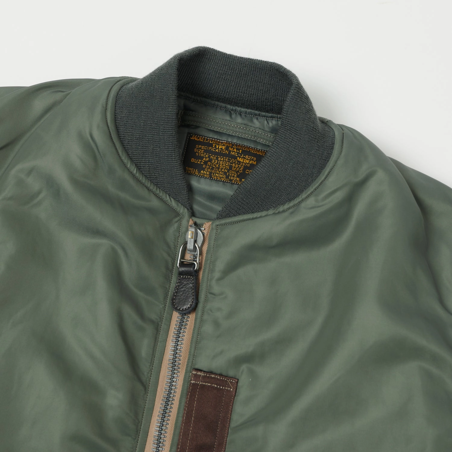 Buzz Rickson's MA-1 'Slender' Flight Jacket - Olive Insulated Warmth Weatherproof Zipper