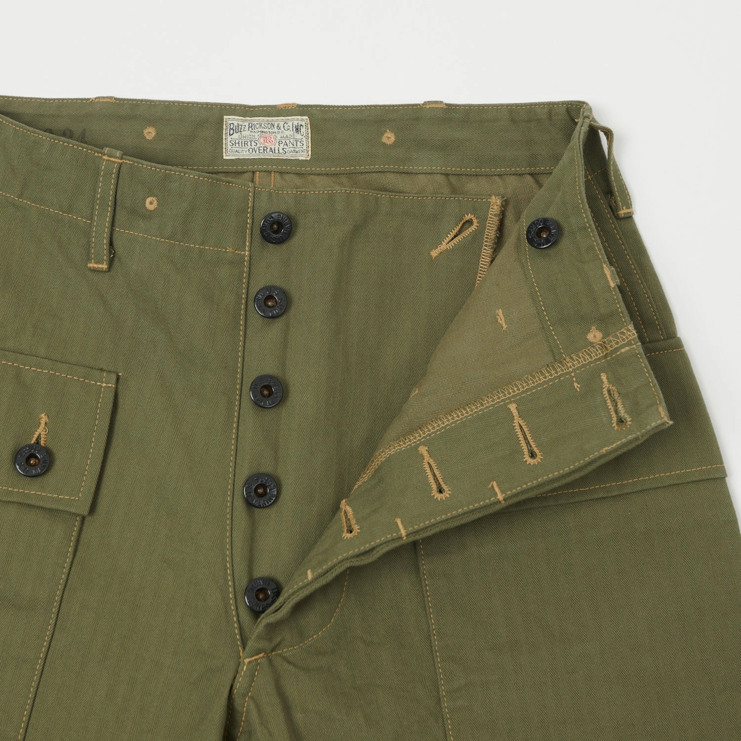 Everyday Comfort Wear Chilly Comfort Buzz Rickson's U.S. Marine Corps Herringbone Pants - Olive