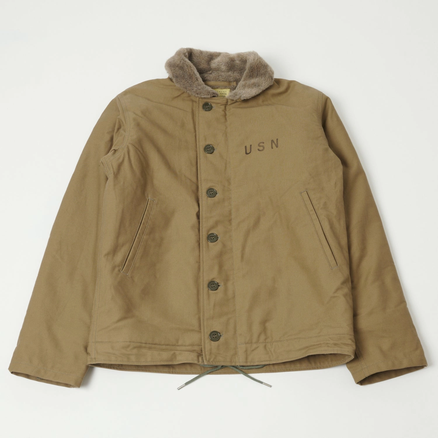 NonChafing Seam Placement Non Irritating Tags Buzz Rickson's U.S. Navy N-1 Deck Jacket - Khaki