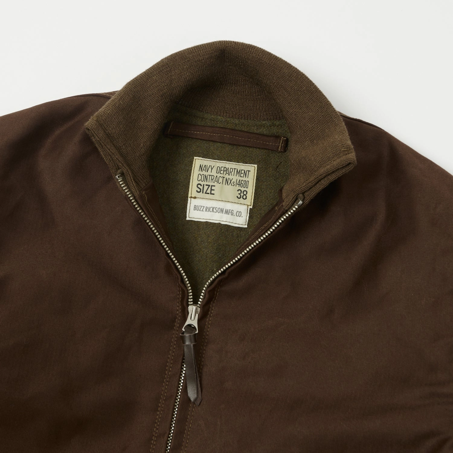 Weather Ready Lightweight Thermal Tech Buzz Rickson's U.S. Navy Zip Through Deck Jacket - Brown