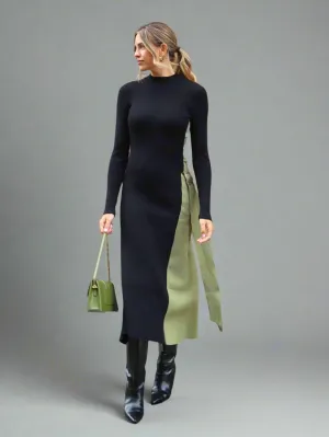Ombre-Effect Comfortable fit Caitlin Colourblock FIt & Flare Knitted Dress in Khaki and Black
