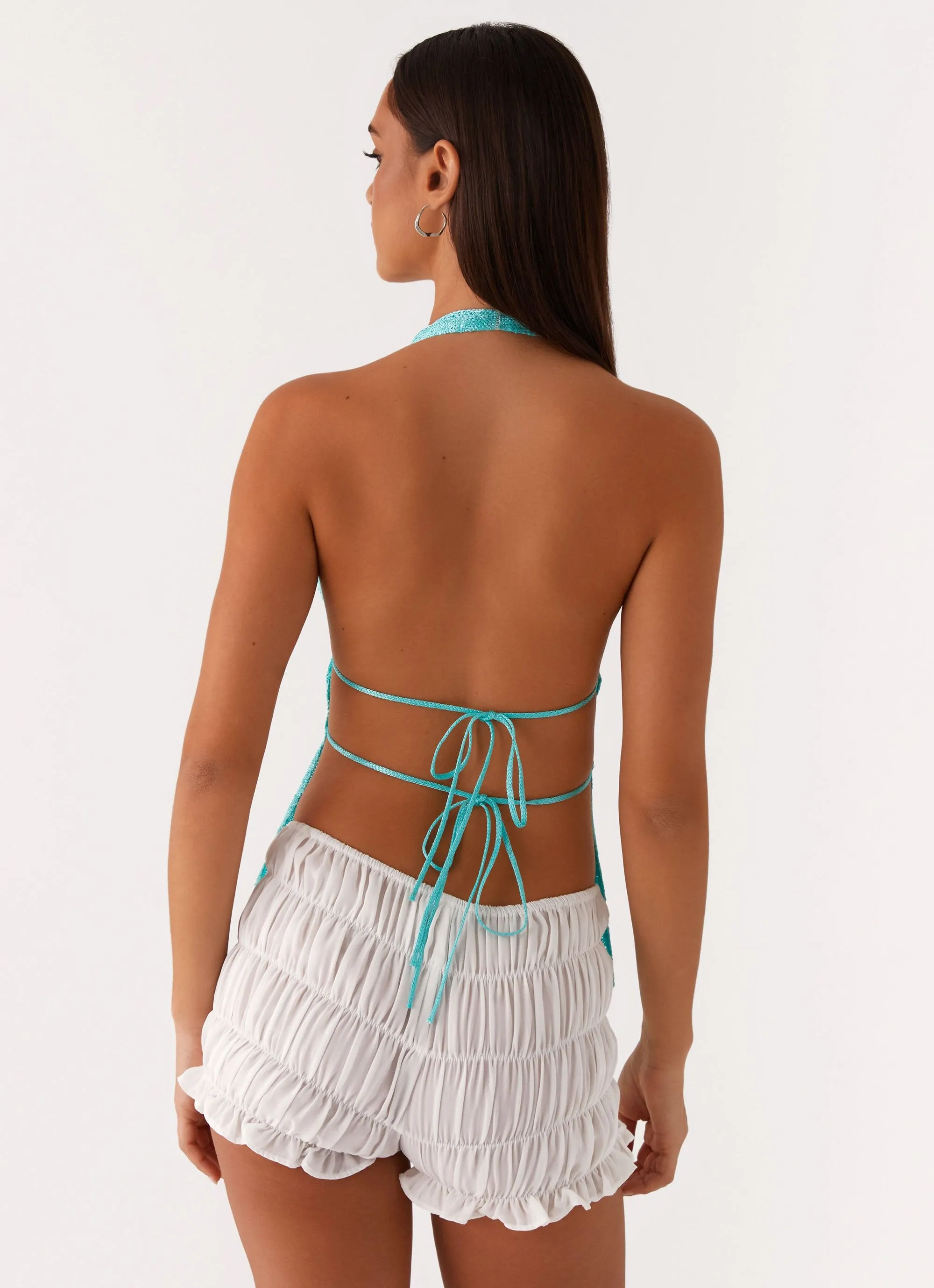 AntiOdorTreatment Callie Ruched Halterneck Top - Turquoise