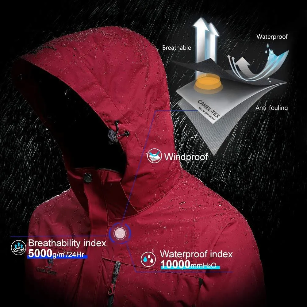 CAMEL CROWN Men's Ski Jacket 3 in 1 Waterproof Winter Jacket Snow Jacket Windproof Hooded with Inner Warm Fleece Coat Red