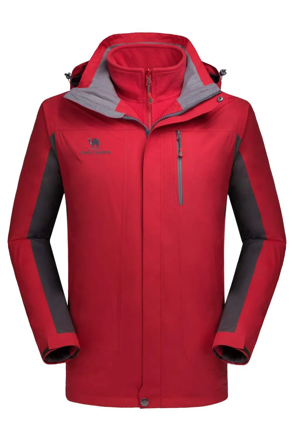 CAMEL CROWN Men's Ski Jacket 3 in 1 Waterproof Winter Jacket Snow Jacket Windproof Hooded with Inner Warm Fleece Coat Red