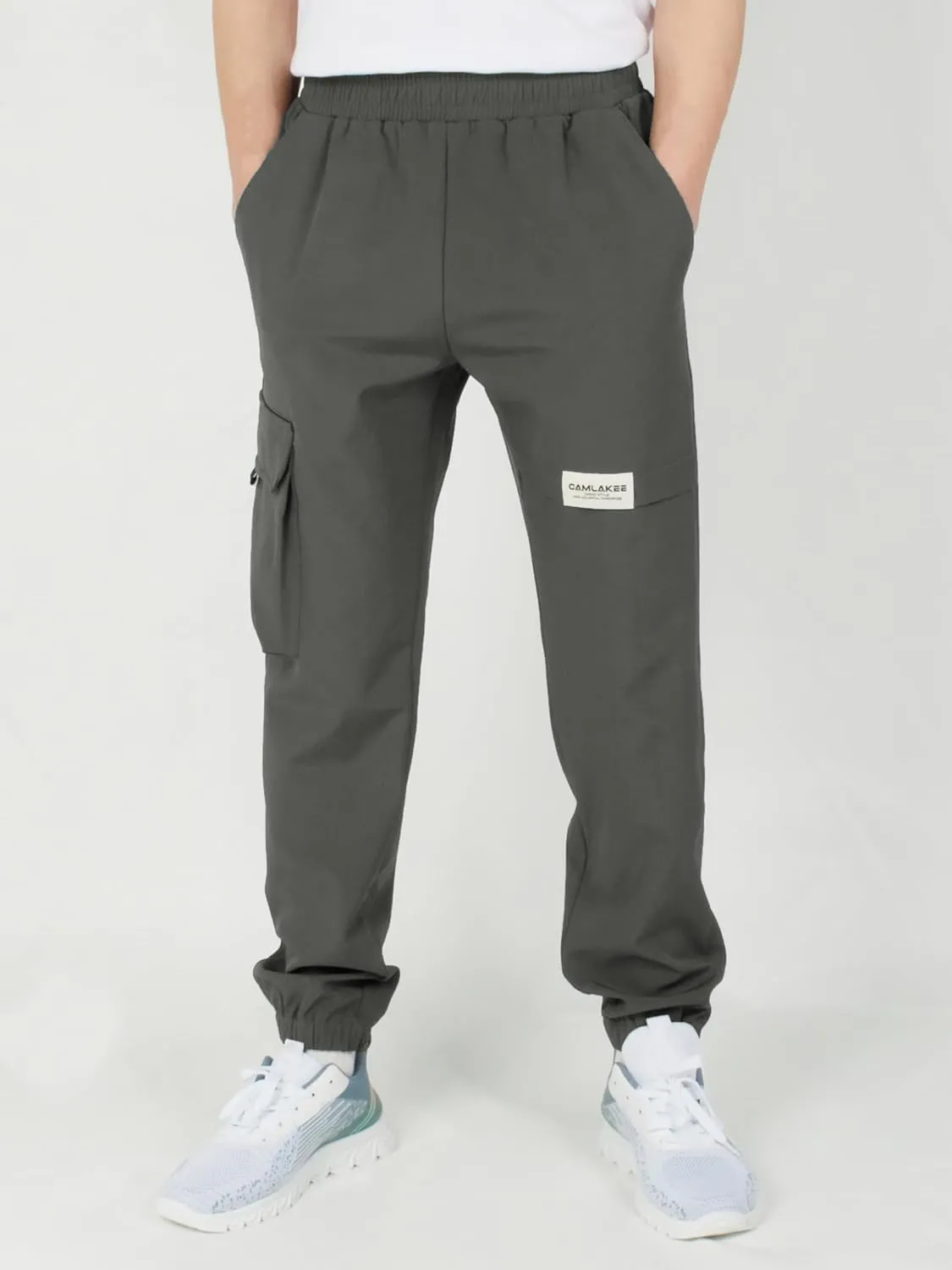 CAMLAKEE Boys' Cargo Joggers Pants Kids Elastic Waist Water Resistant Youth Outdoor Hiking Pants