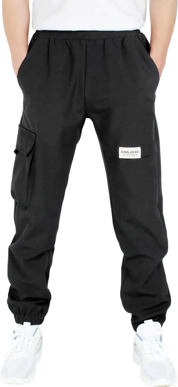 CAMLAKEE Boys' Cargo Joggers Pants Kids Elastic Waist Water Resistant Youth Outdoor Hiking Pants