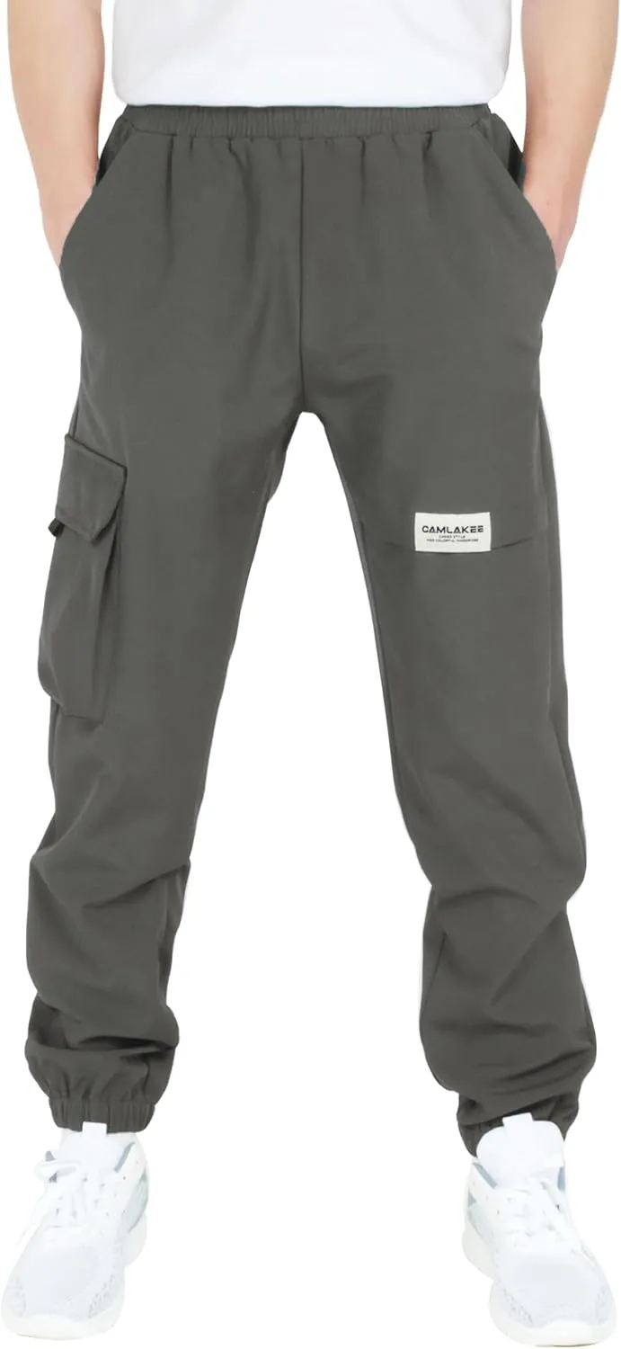 CAMLAKEE Boys' Cargo Joggers Pants Kids Elastic Waist Water Resistant Youth Outdoor Hiking Pants