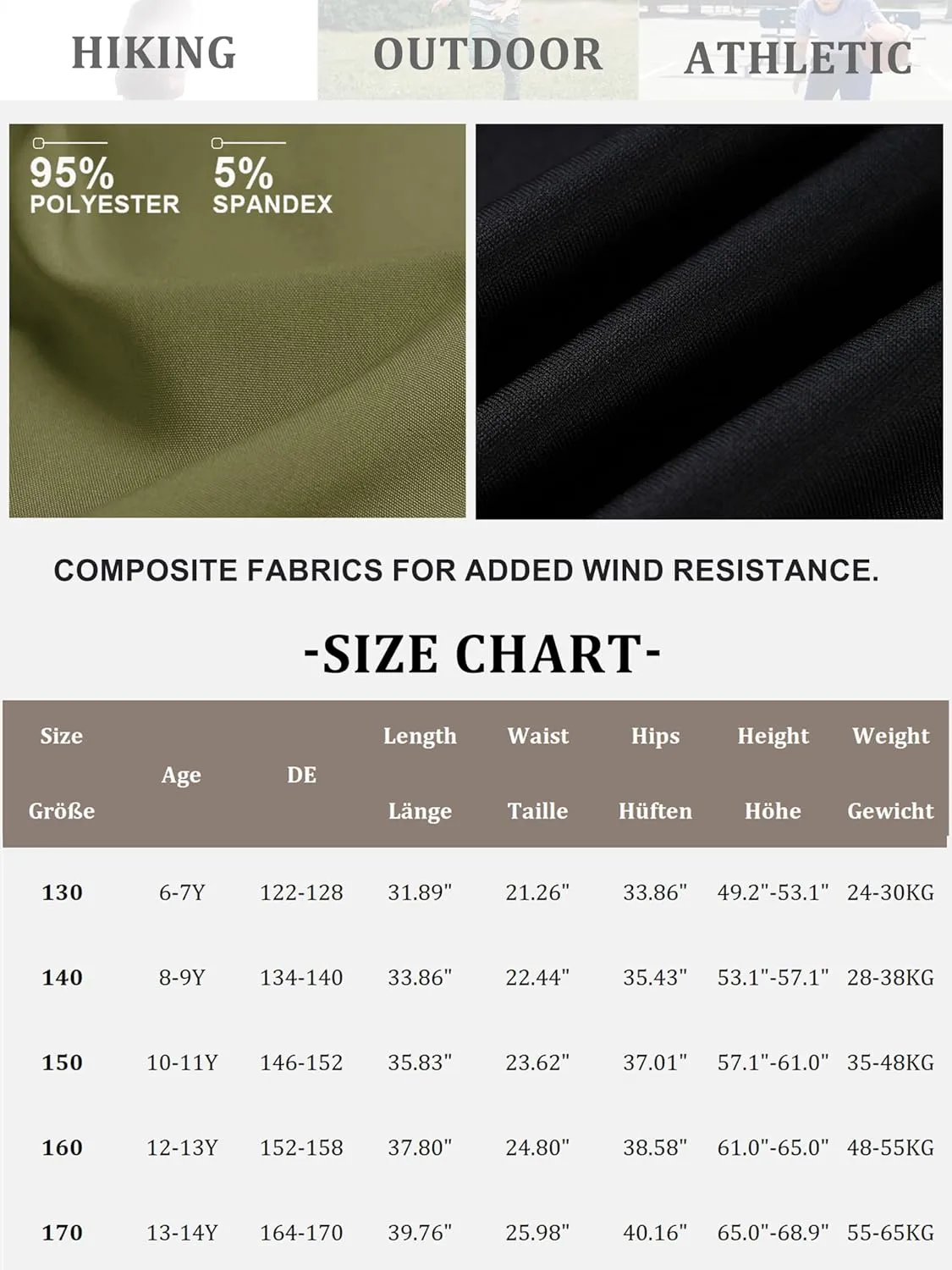 CAMLAKEE Boys' Cargo Joggers Pants Kids Elastic Waist Water Resistant Youth Outdoor Hiking Pants