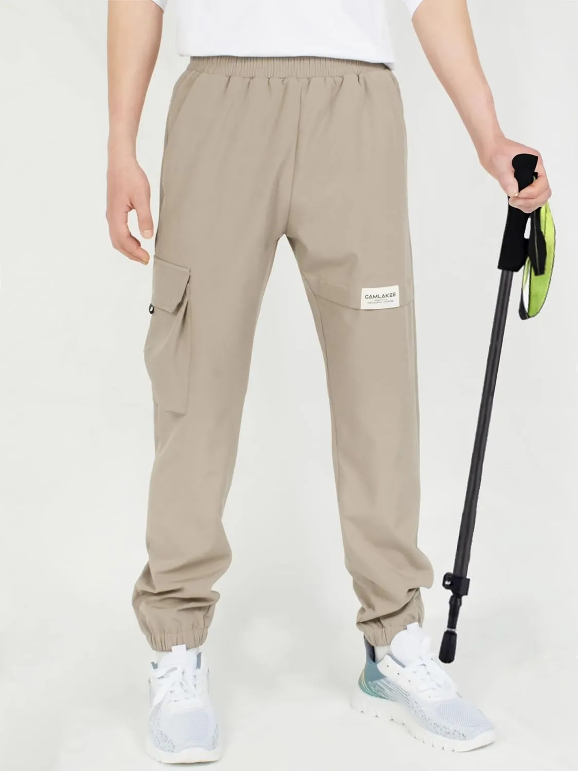 CAMLAKEE Boys' Cargo Joggers Pants Kids Elastic Waist Water Resistant Youth Outdoor Hiking Pants