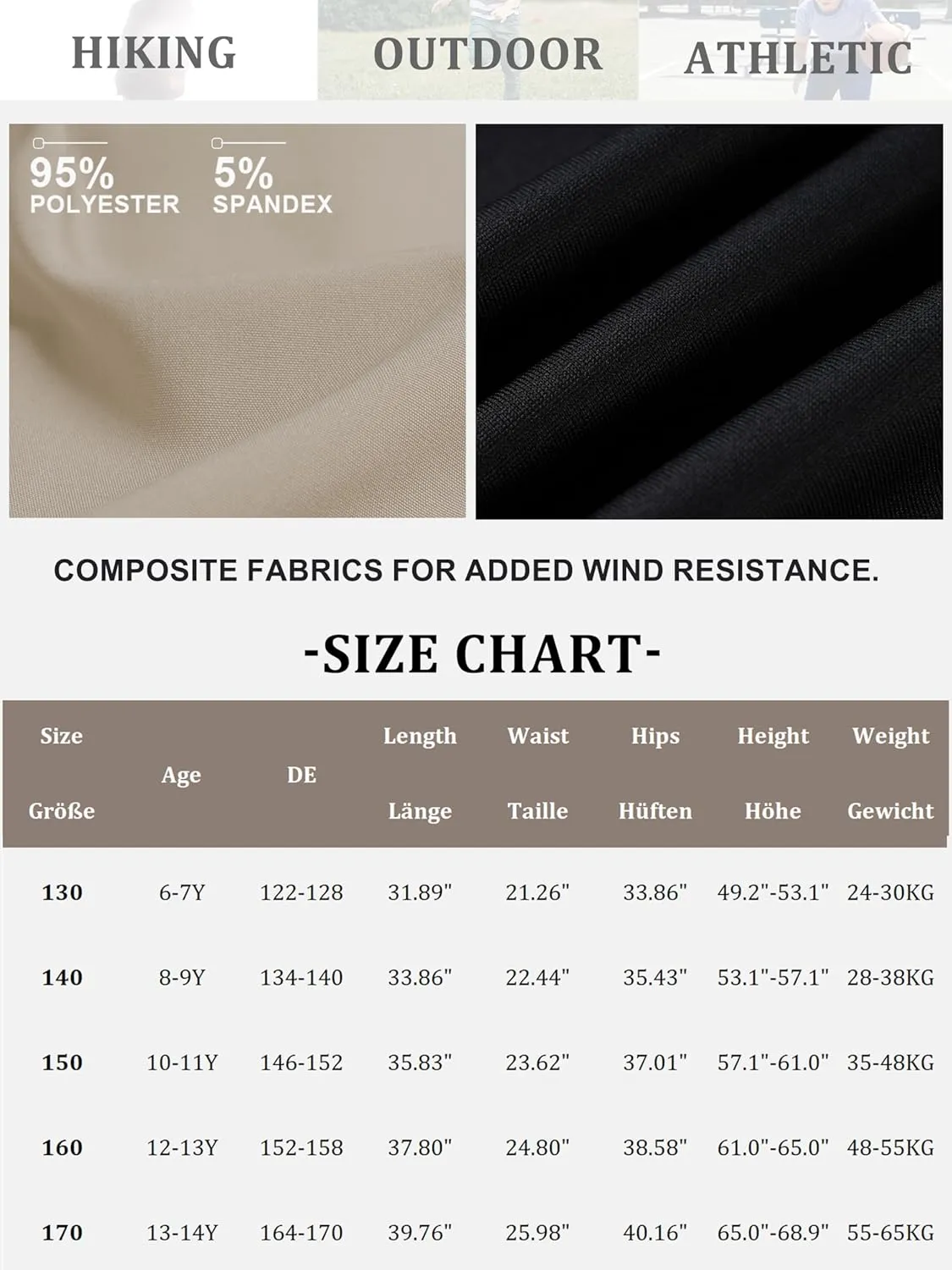 CAMLAKEE Boys' Cargo Joggers Pants Kids Elastic Waist Water Resistant Youth Outdoor Hiking Pants