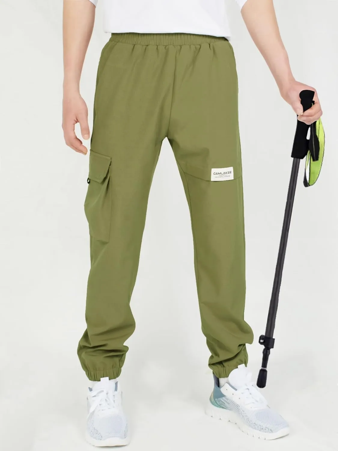 CAMLAKEE Boys' Cargo Joggers Pants Kids Elastic Waist Water Resistant Youth Outdoor Hiking Pants