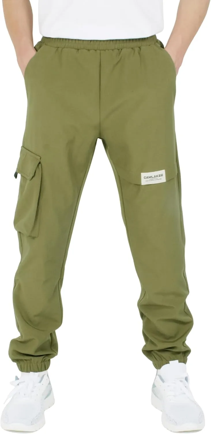 CAMLAKEE Boys' Cargo Joggers Pants Kids Elastic Waist Water Resistant Youth Outdoor Hiking Pants