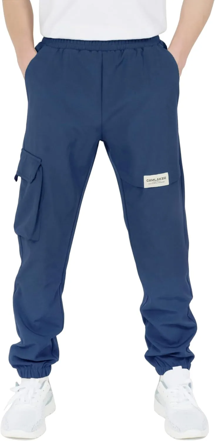 CAMLAKEE Boys' Cargo Joggers Pants Kids Elastic Waist Water Resistant Youth Outdoor Hiking Pants