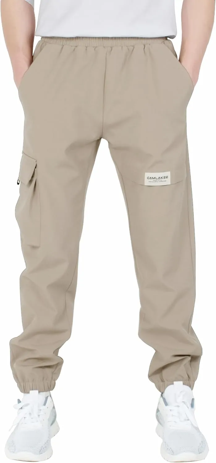 CAMLAKEE Boys' Cargo Joggers Pants Kids Elastic Waist Water Resistant Youth Outdoor Hiking Pants