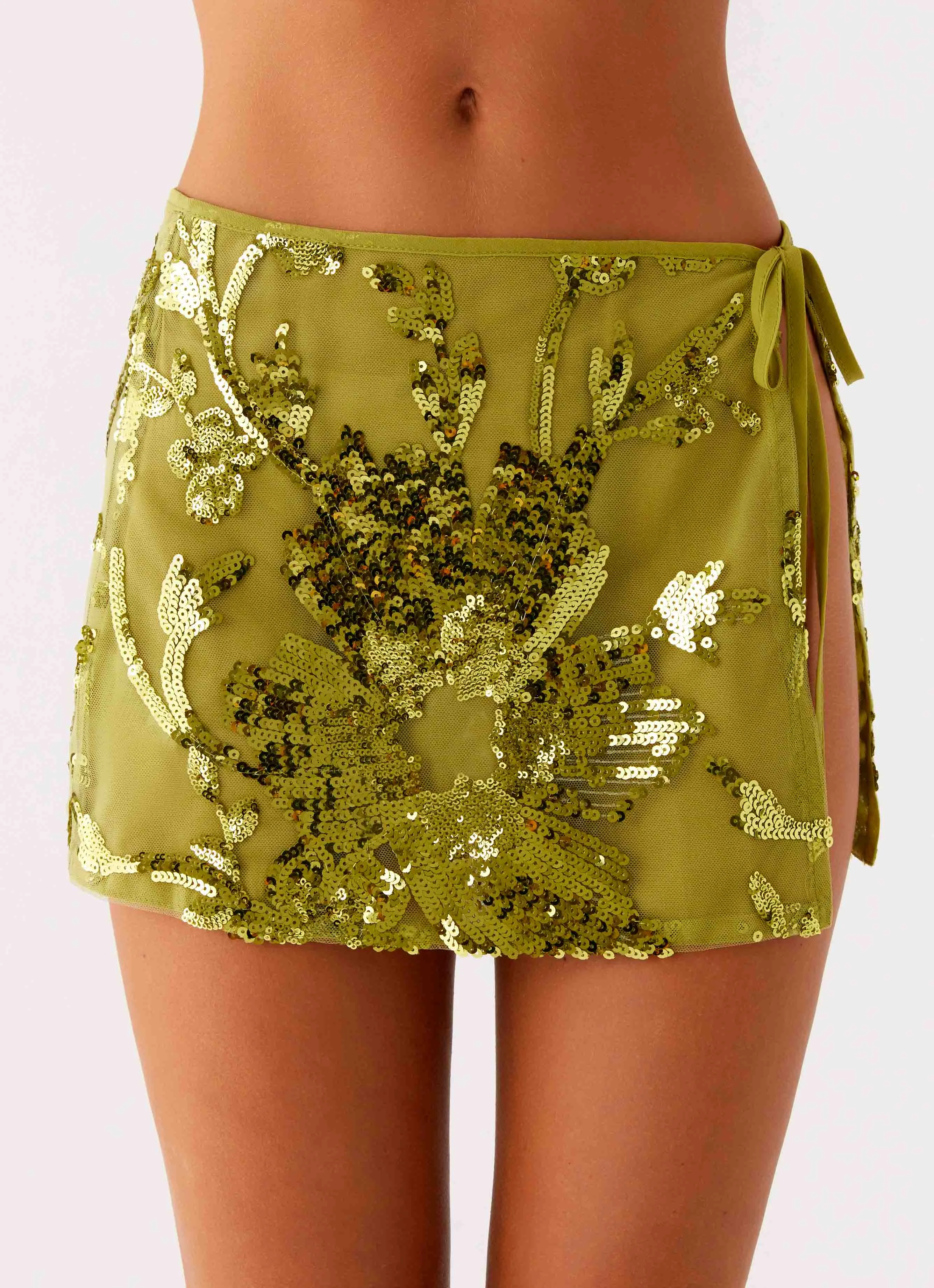 Cancun Sequin Mini Skirt - Lime Vibrant Flow Adjustable Closure