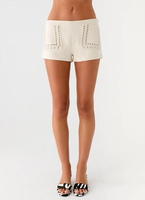 Timeless Design Candela Suede Low Rise Mini Shorts - Ivory