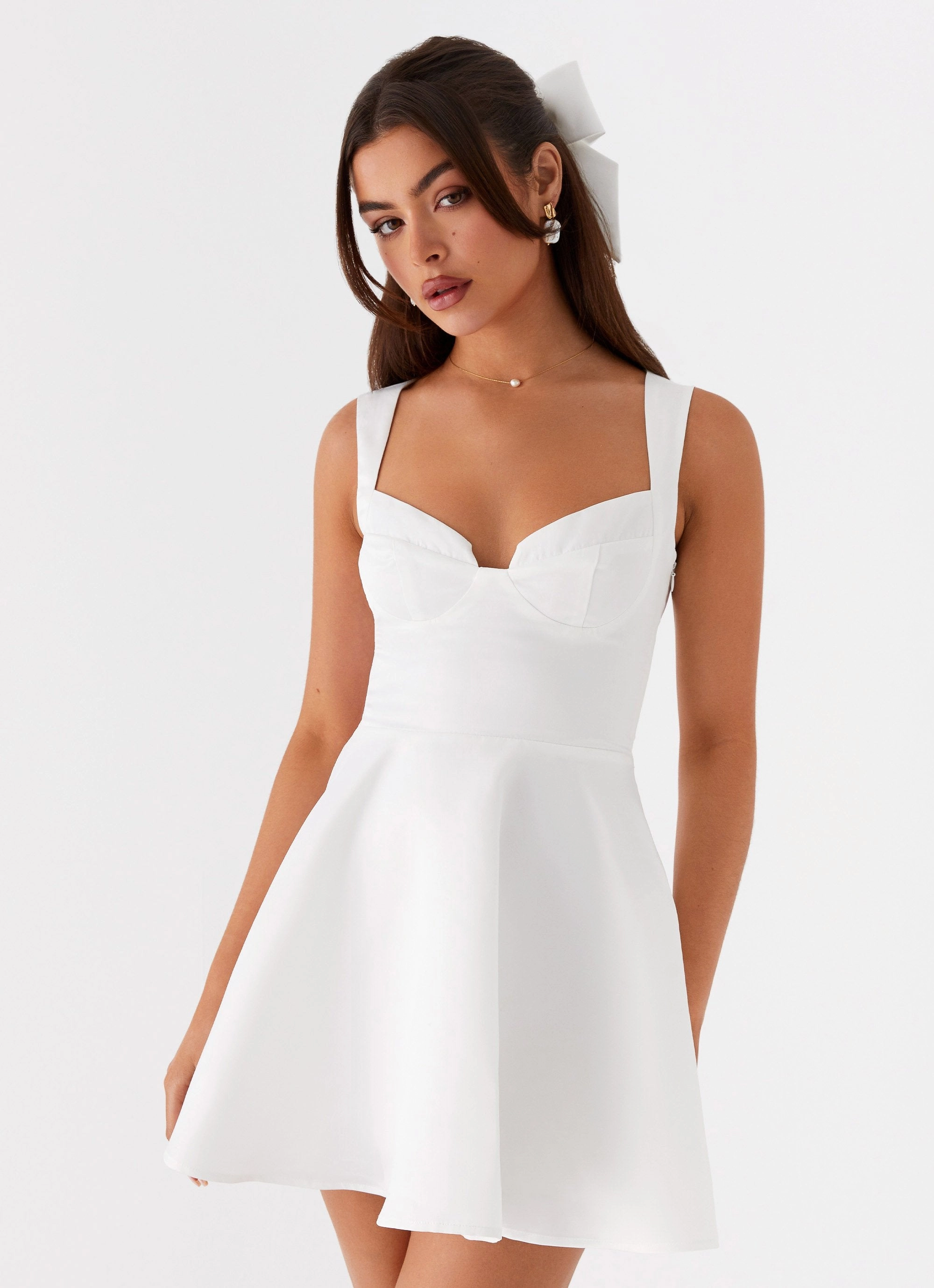Feminine off-the-shoulder gown Candice Mini Dress - White