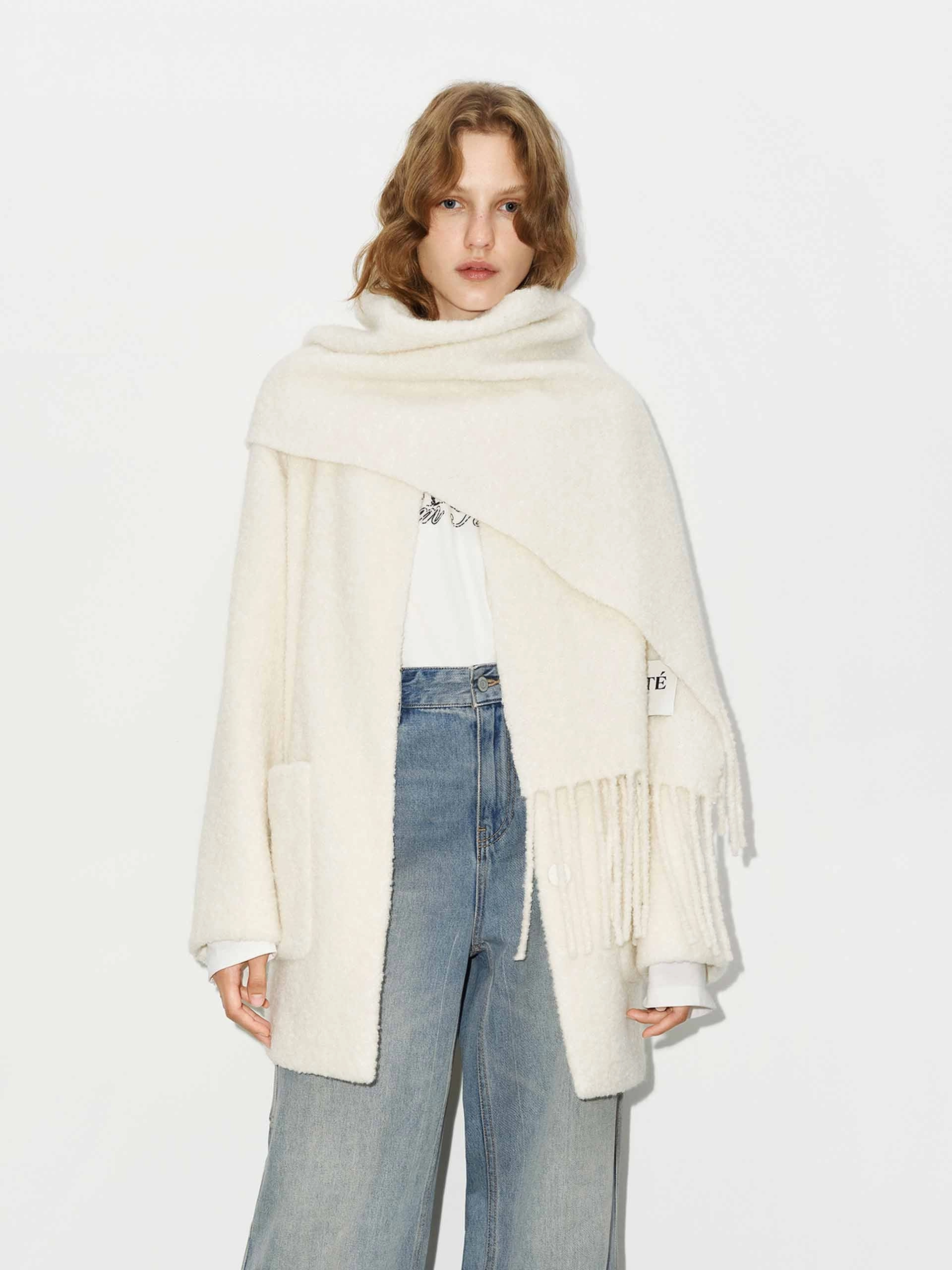 Modular Layering Regular Fit Cut Button Closure Scarf Coat