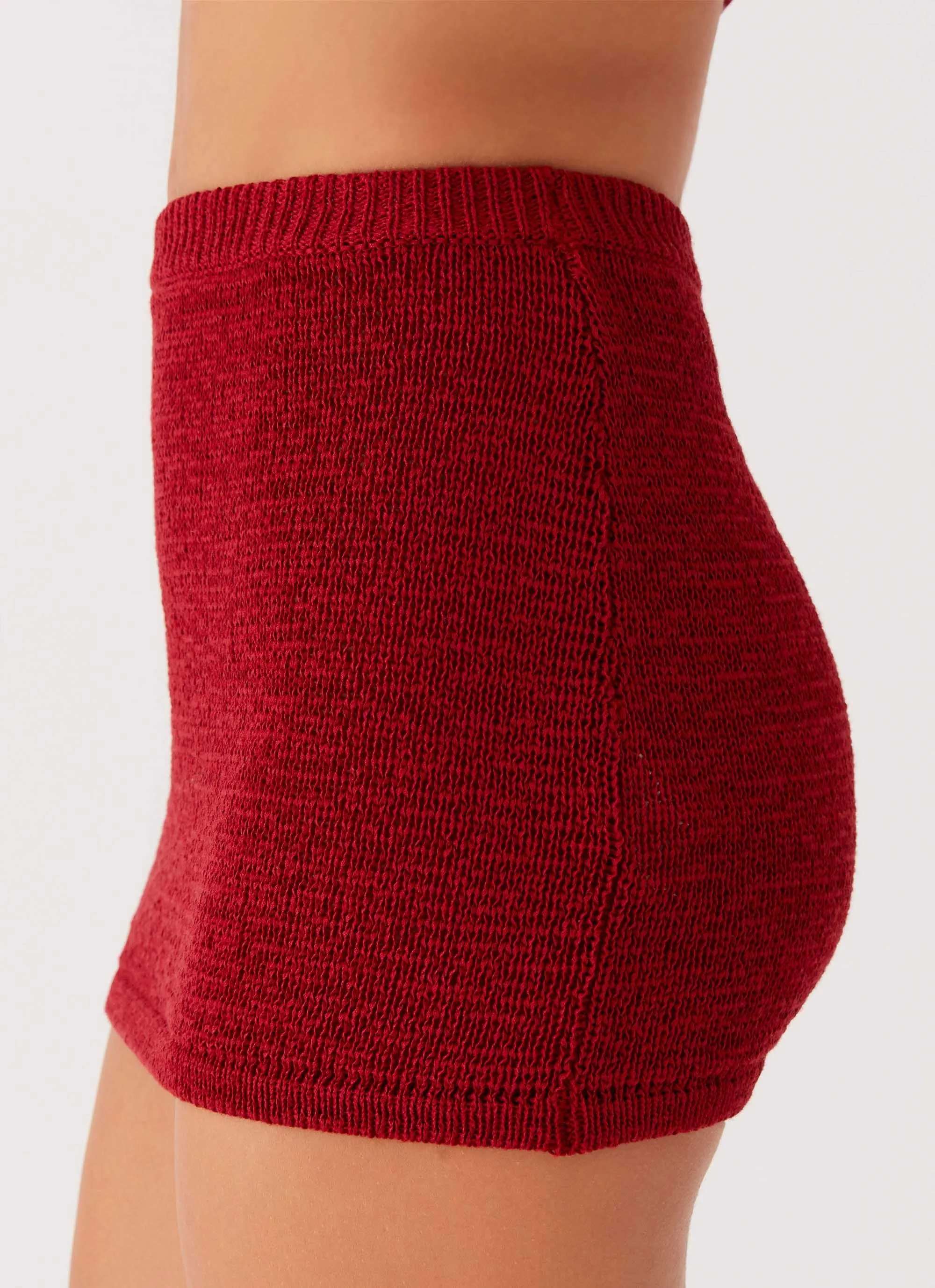 Pocket Design Hemp Blend Capri Glow Knit Skirt - Maroon
