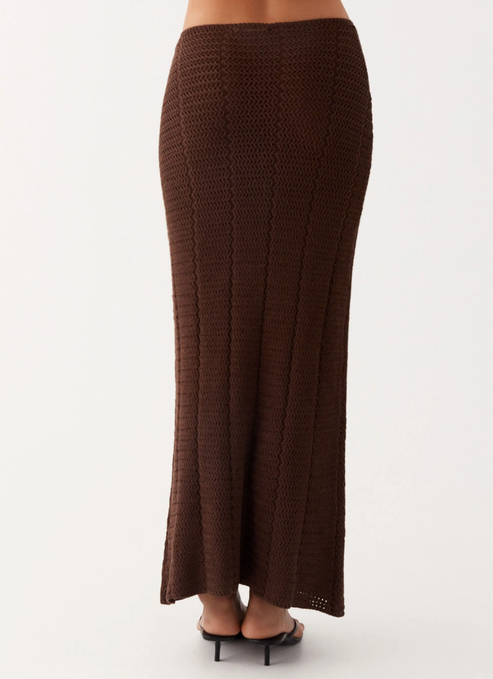 Recycled Polyester Kelcie Rose Crochet Maxi Skirt - Chocolate