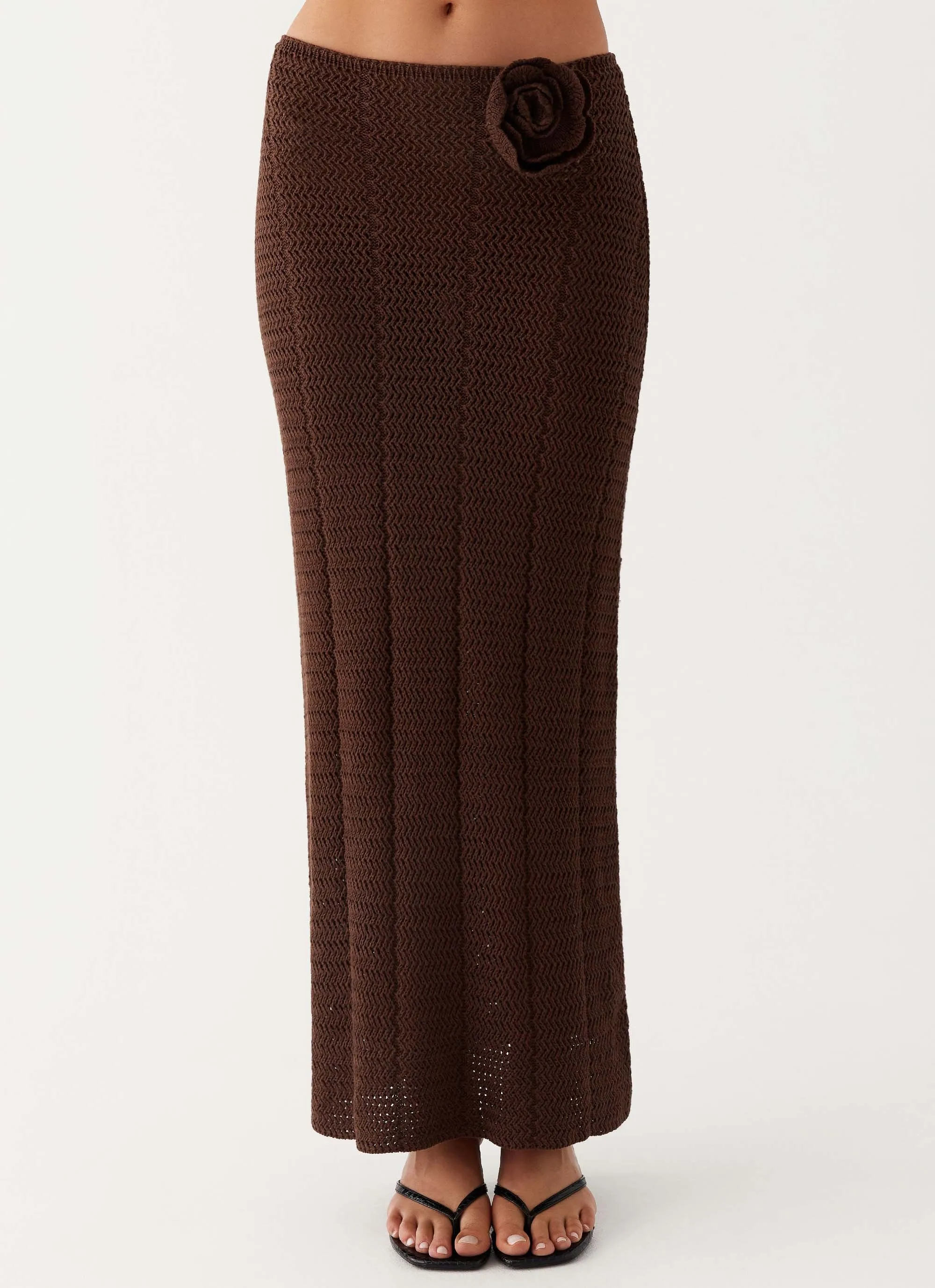 Kelcie Rose Crochet Maxi Skirt - Chocolate Detail Focus