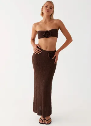 Kelcie Rose Crochet Maxi Skirt - Chocolate Comfy Wear Hidden Zipper