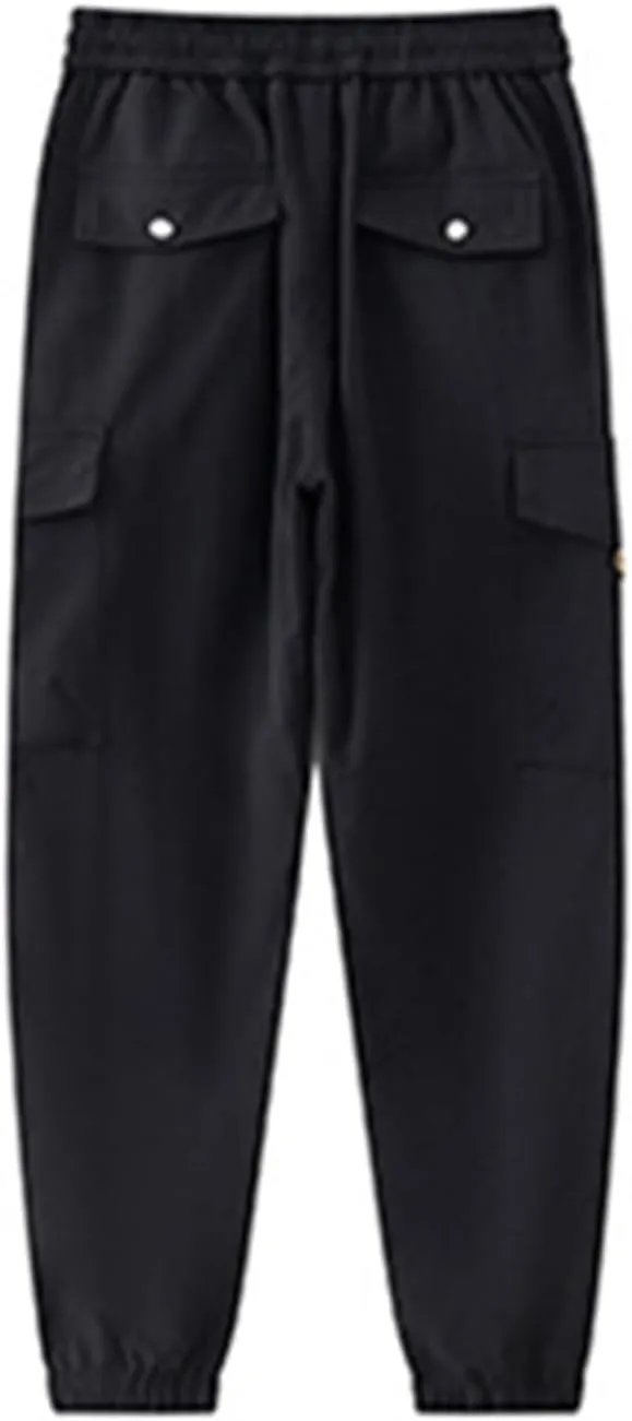 Cargo Pants for Men Multi-Pocket Solid Color Hiking Pants Elastic Waist Drawstring Outdoor Pants Straight Leg Trousers