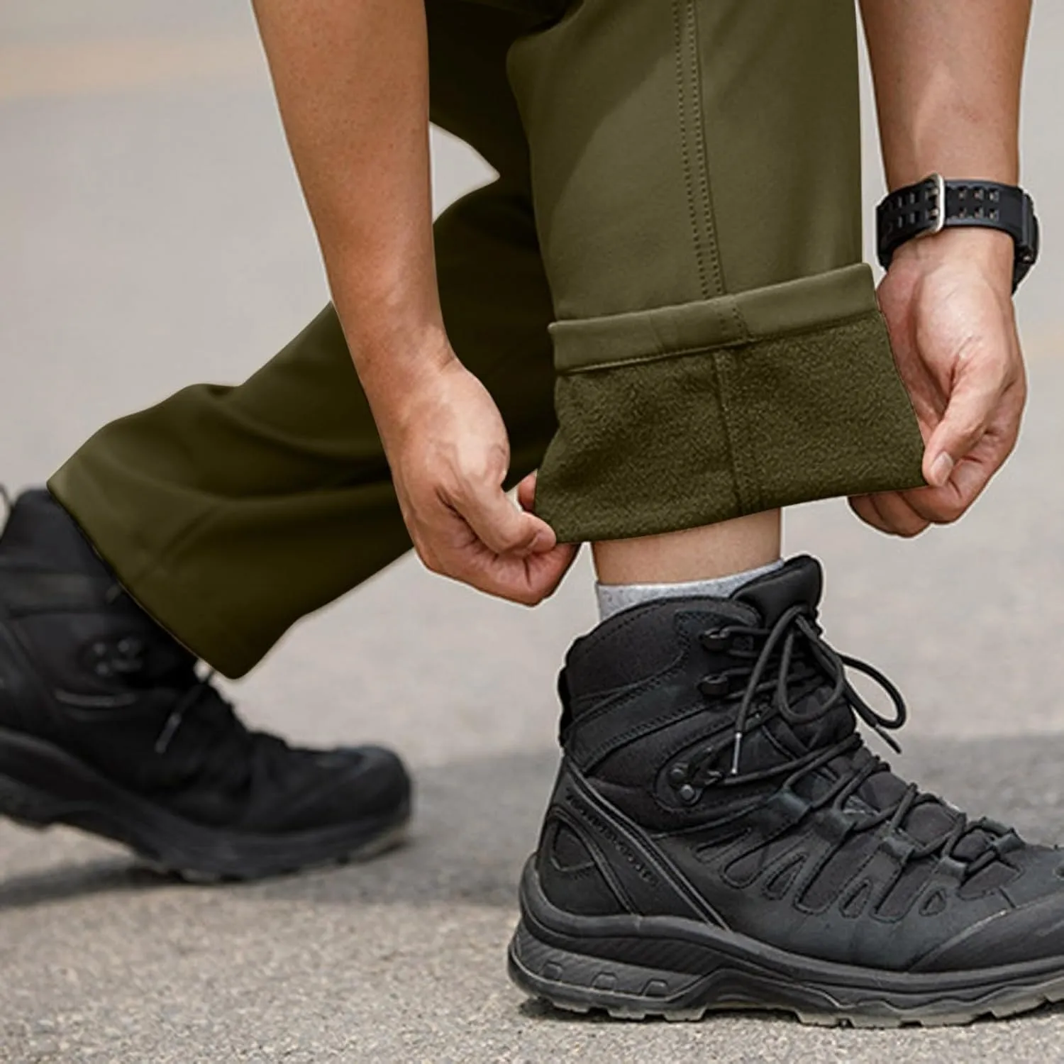 Cargo Pants for Men Warm Fleece Lined Pants Military Tactical Camo Pants Waterproof Stretch Hiking Outdoor Pants