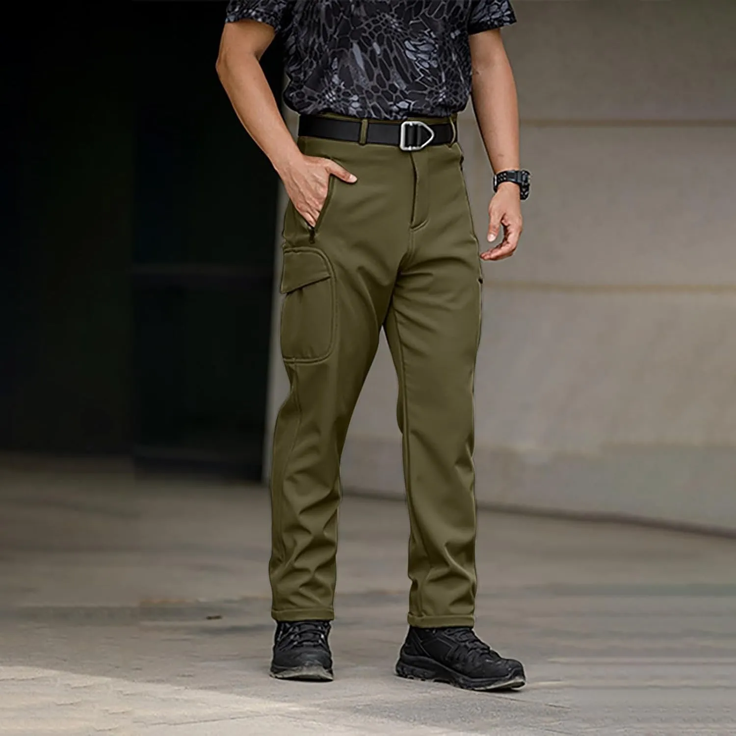 Cargo Pants for Men Warm Fleece Lined Pants Military Tactical Camo Pants Waterproof Stretch Hiking Outdoor Pants