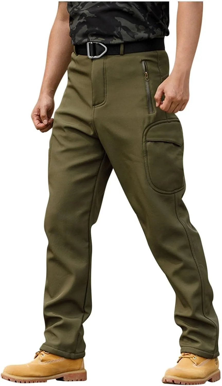 Cargo Pants for Men Warm Fleece Lined Pants Military Tactical Camo Pants Waterproof Stretch Hiking Outdoor Pants