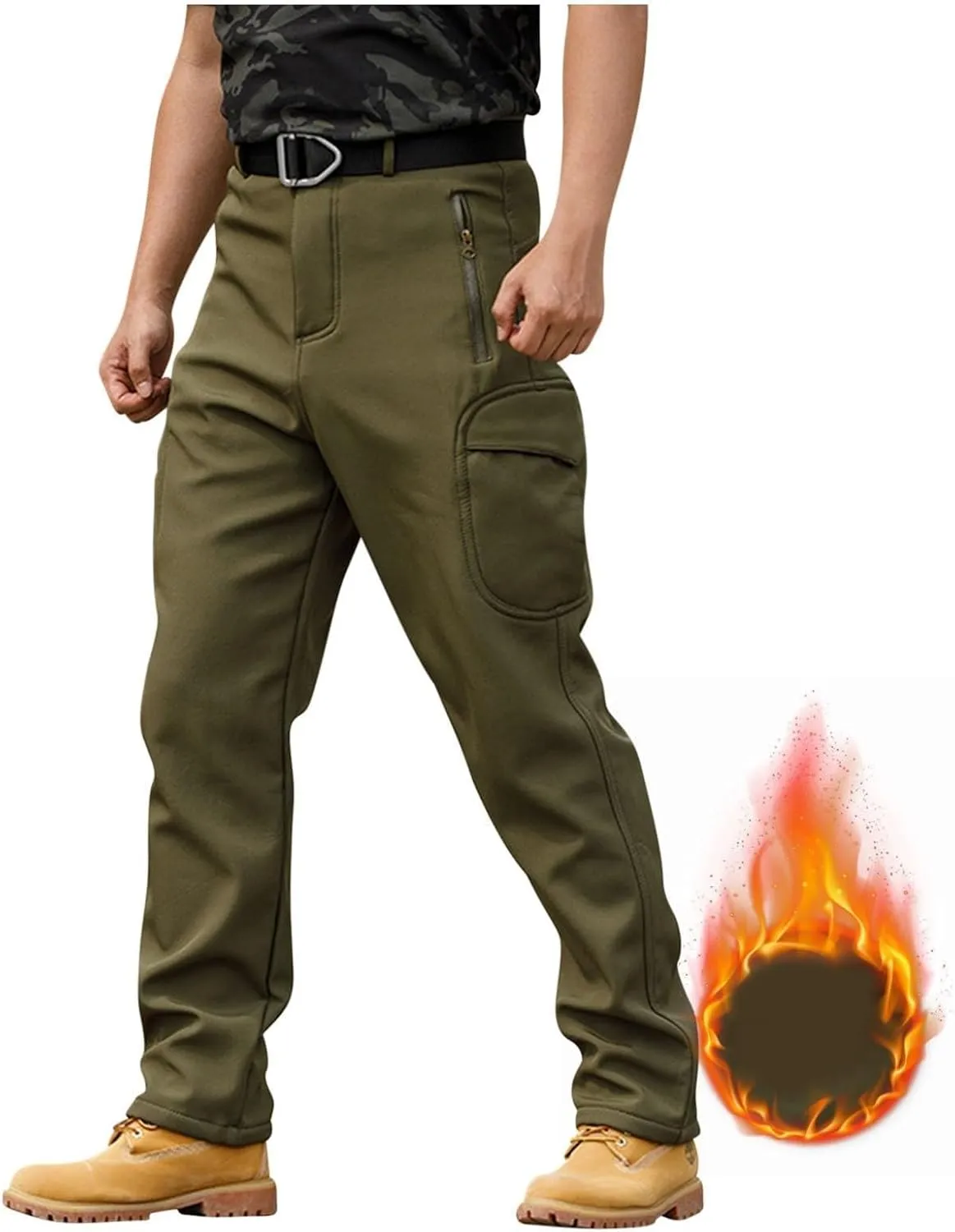 Cargo Pants for Men Warm Fleece Lined Pants Military Tactical Camo Pants Waterproof Stretch Hiking Outdoor Pants