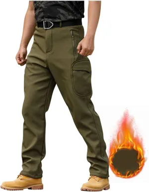 Cargo Pants for Men Warm Fleece Lined Pants Military Tactical Camo Pants Waterproof Stretch Hiking Outdoor Pants