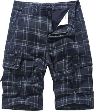 Cargo Plaid Shorts for Men Button Stretch Multi-Pocket Straight Short 2025 Summer Trendy Casual Outdoor Pants