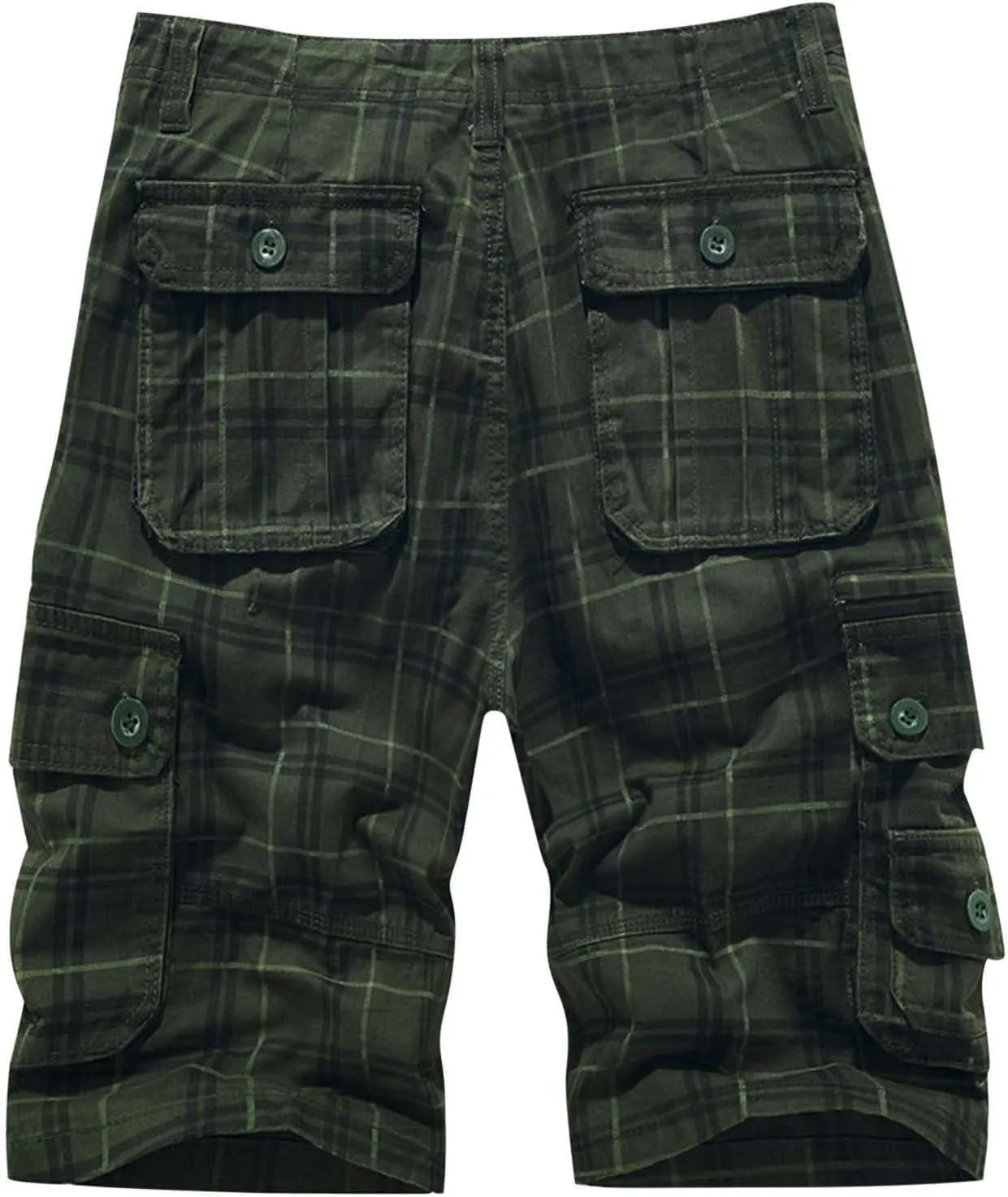 Cargo Plaid Shorts for Men Button Stretch Multi-Pocket Straight Short 2025 Summer Trendy Casual Outdoor Pants