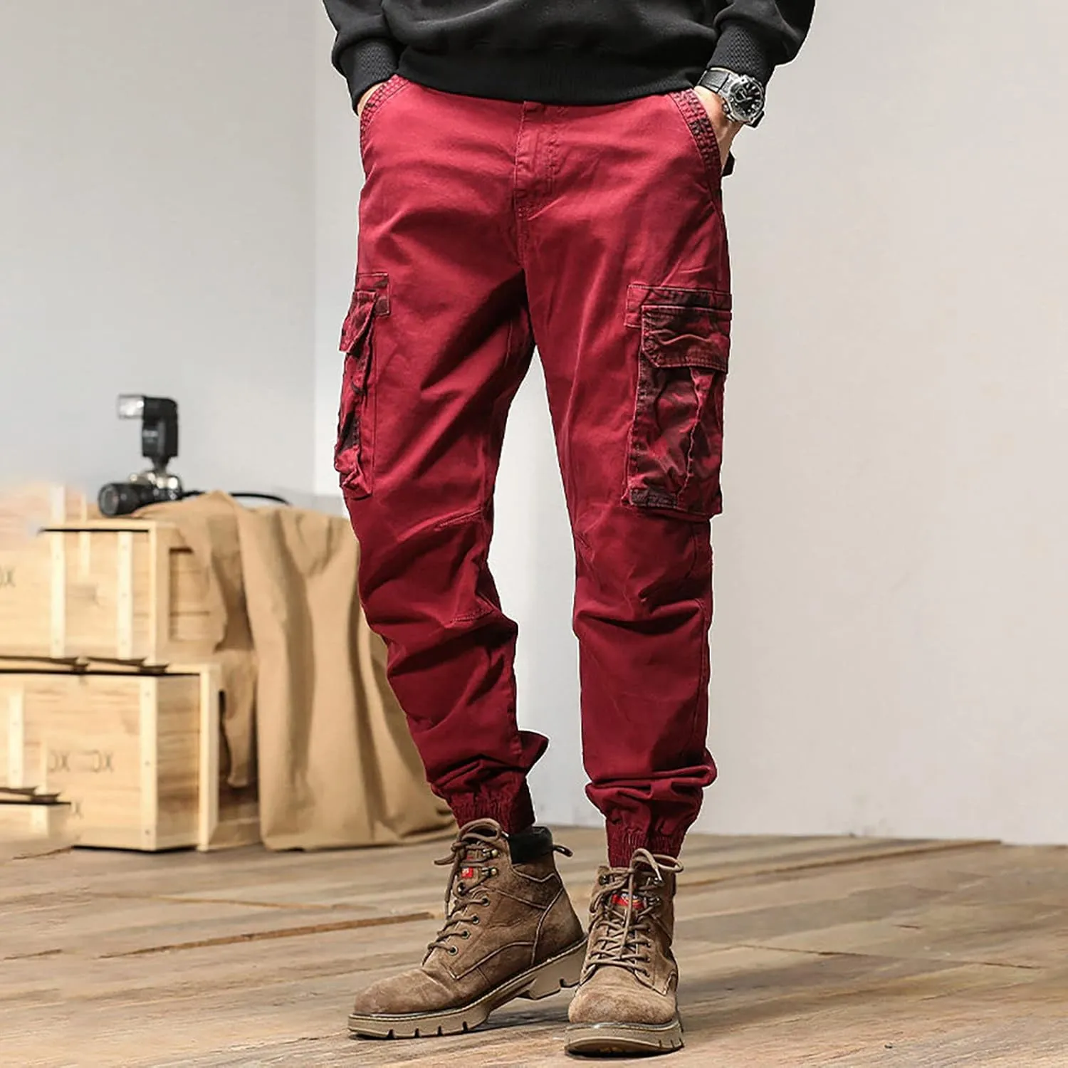 Cargo Sweatpants for Men Big and Tall Joggers Cotton Cargo Sweatpants Trousers Long Pants Men's Casual Military Pants