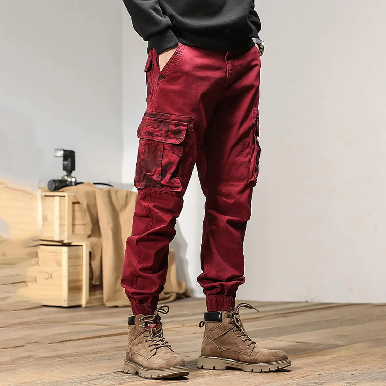 Cargo Sweatpants for Men Big and Tall Joggers Cotton Cargo Sweatpants Trousers Long Pants Men's Casual Military Pants