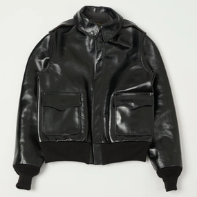 Buzz Rickson's x William Gibson A-2 Rough Wear Leather Flight Jacket - Black Lightweight Layer Weatherproof Technology
