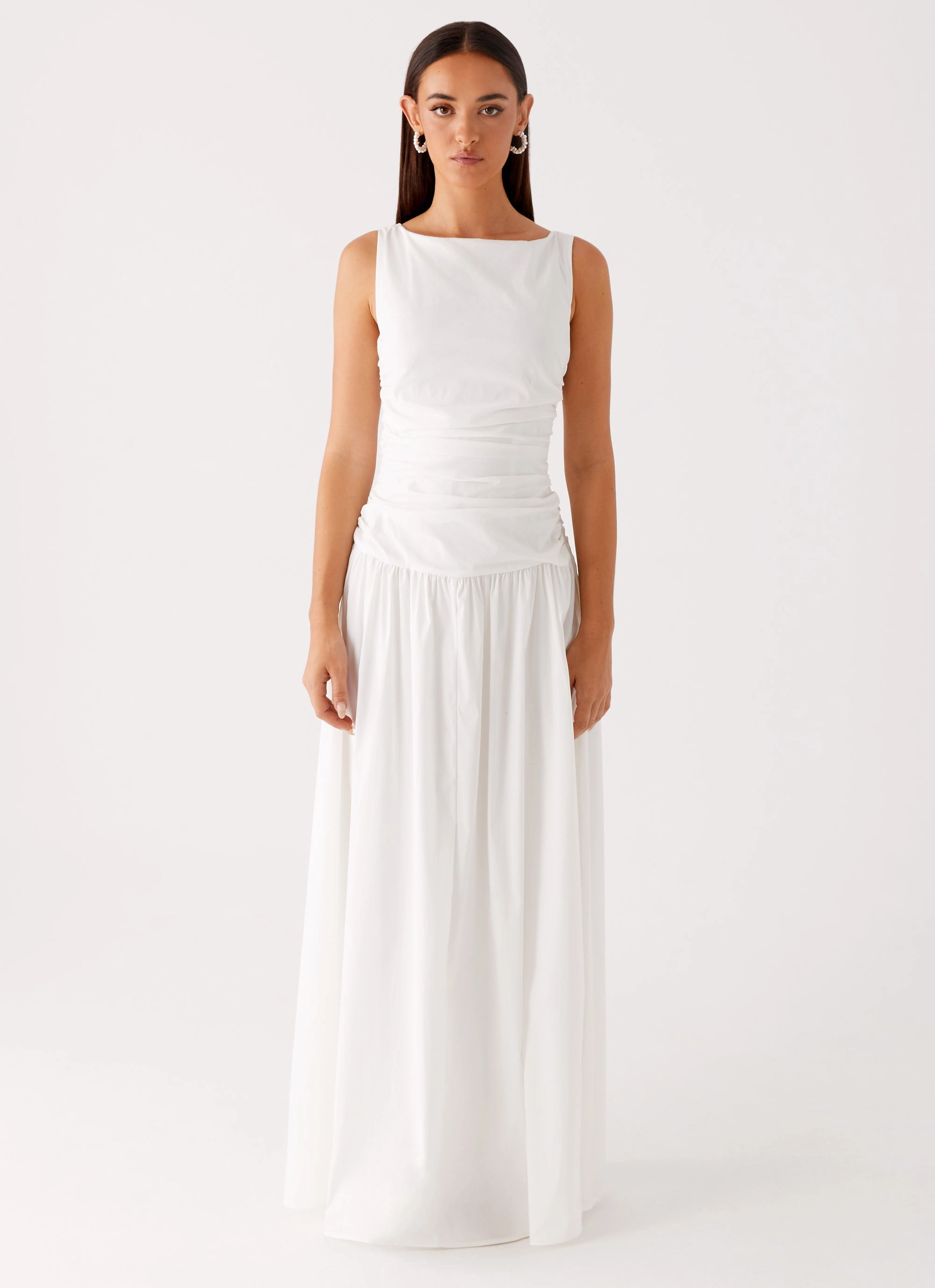 Relaxed Comfort Look Trendy pick Carmel High Neck Maxi Dress - White