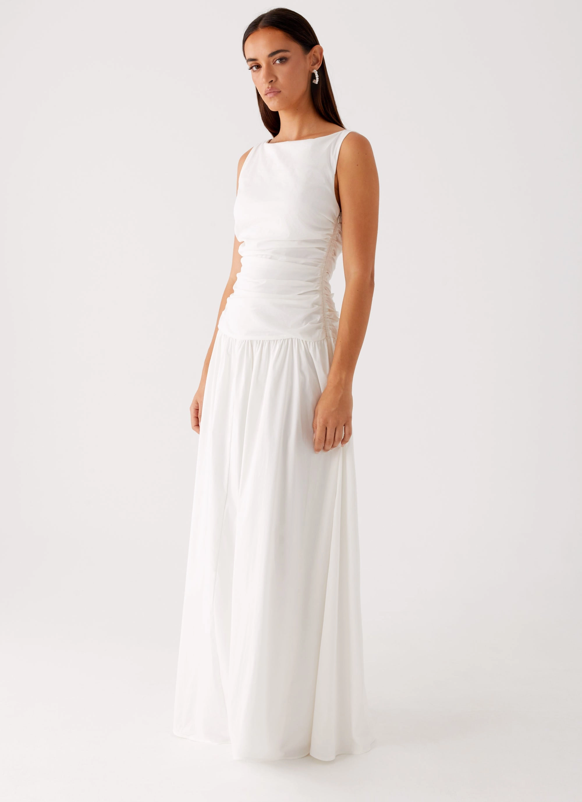 Light Mood Simple Ease Carmel High Neck Maxi Dress - White
