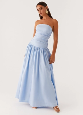 Mini-Length Sleek and Simple Carmel Maxi Dress - Blue
