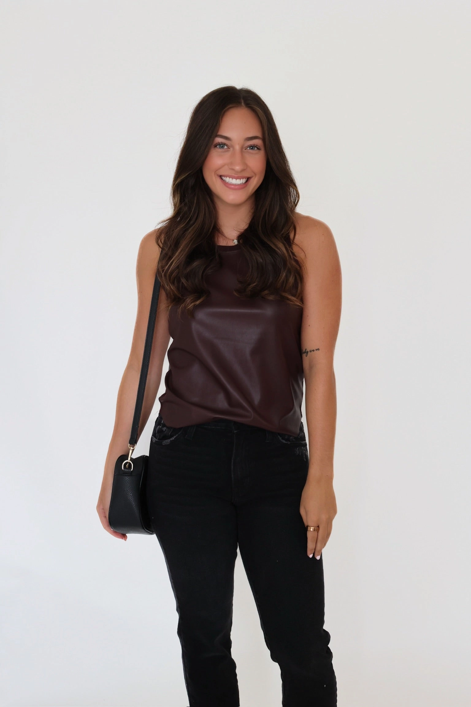 Tagless Collar LowProfile Zipper Carmela Vegan Leather Tank- Chocolate