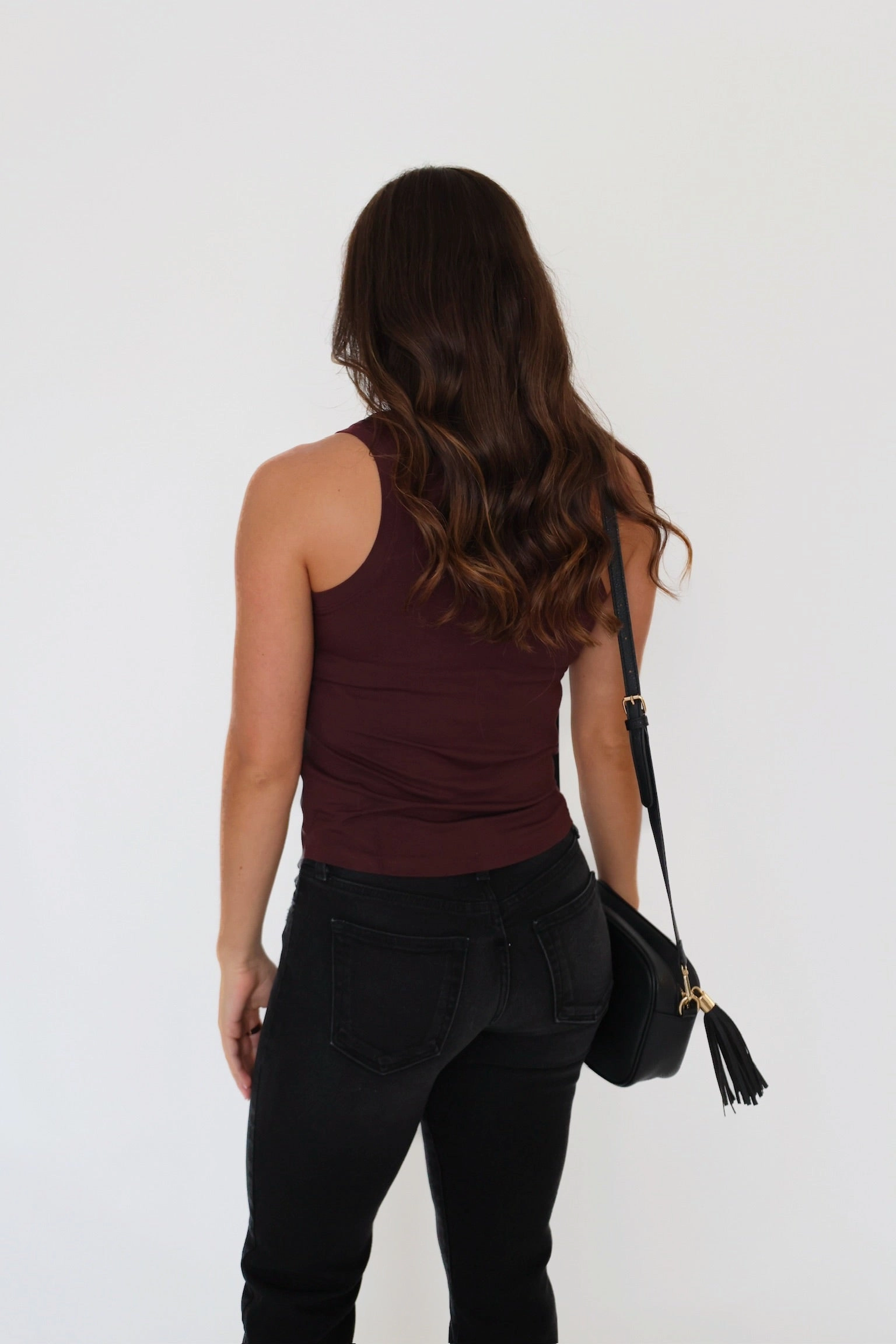 Raw Edge Finish Carmela Vegan Leather Tank- Chocolate