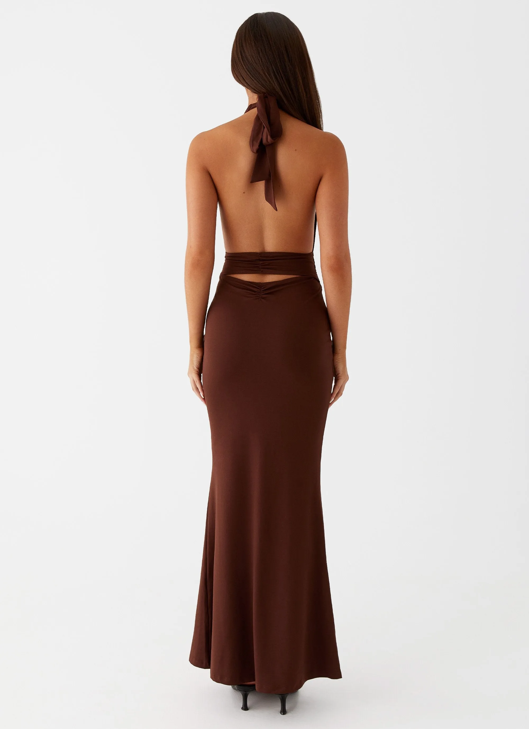 Carolina Twist Maxi Dress - Chocolate Polished Style Non Iron Material