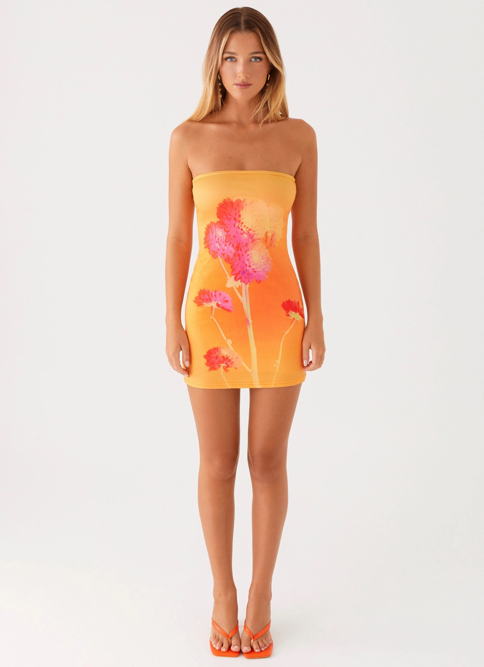 Caroline Mini Dress - Orange Floral Anniversary-Event