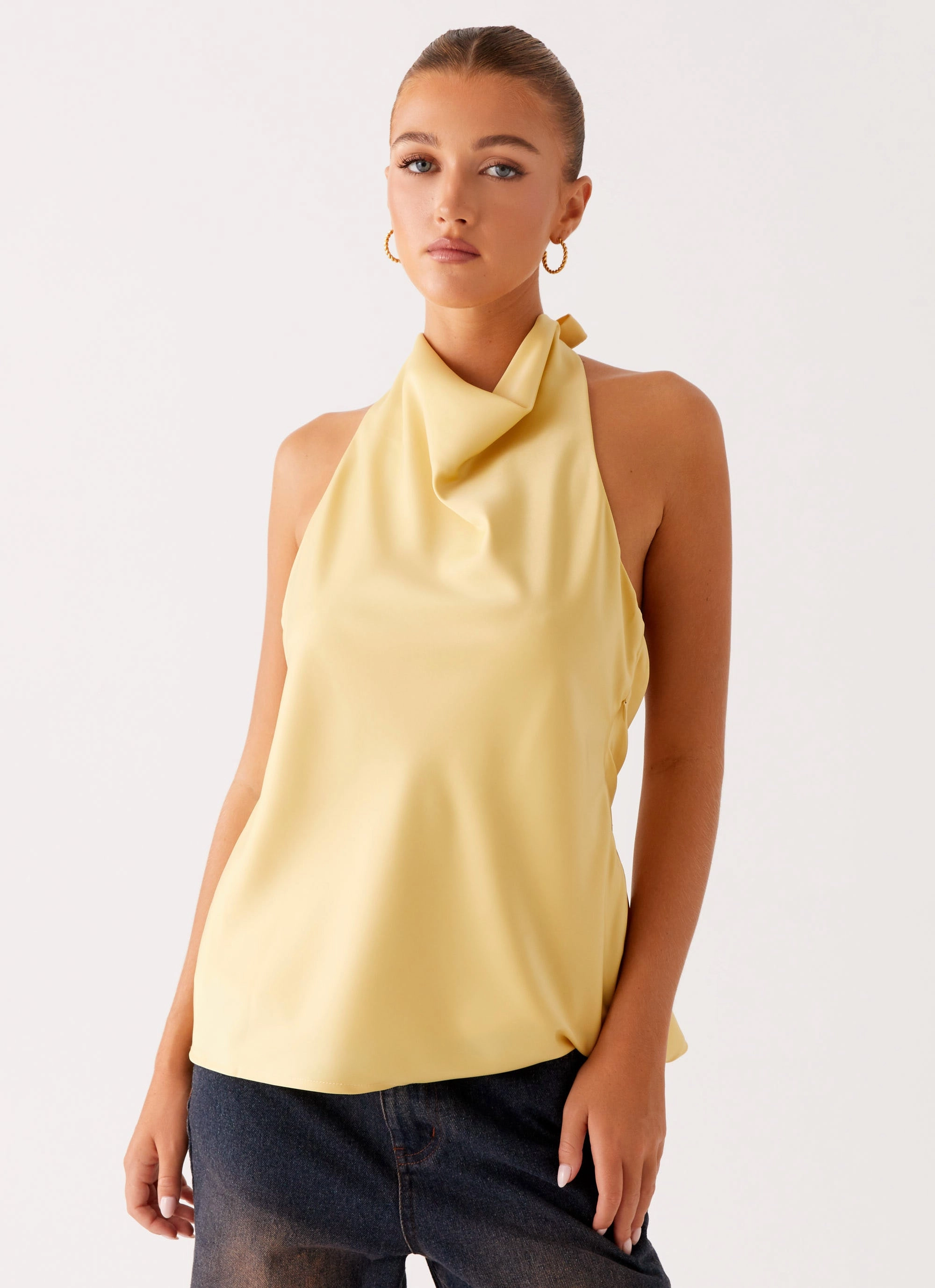 Flatlock stitching Water Repellent Finish Carsen Halter Top - Yellow