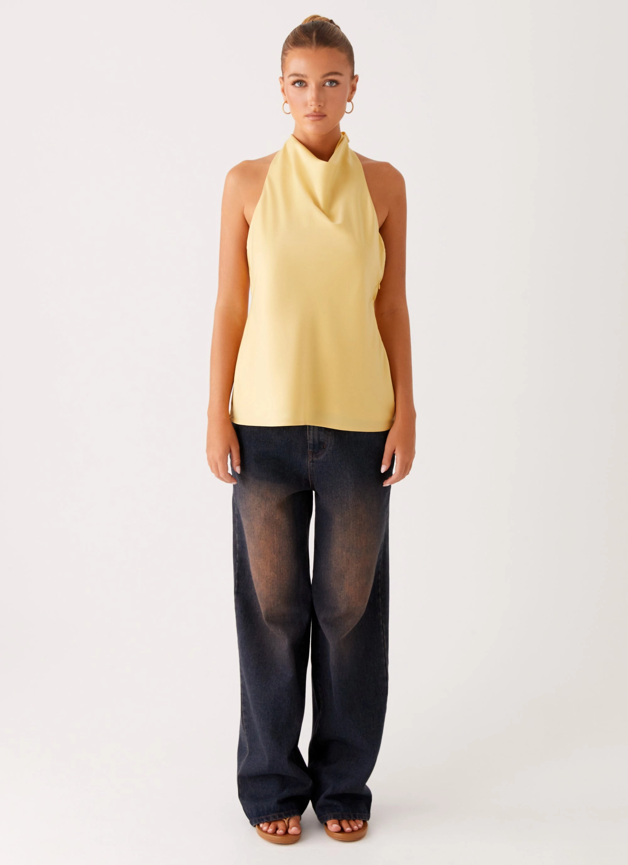 Carsen Halter Top - Yellow UltraFineMesh Reinforced Neckline Detail